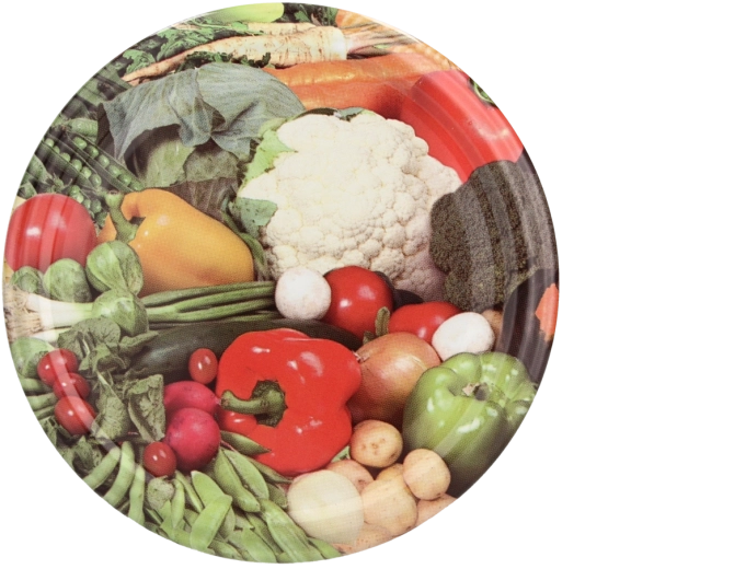 Set capace pentru conservare 66 mm CHOMIK, mix de motive cu legume, 10 buc