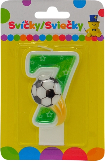 Lumânare aniversară numărul 7 cu minge de fotbal