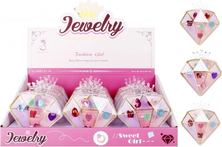 Set de inele pentru copii în cutie în formă de diamant