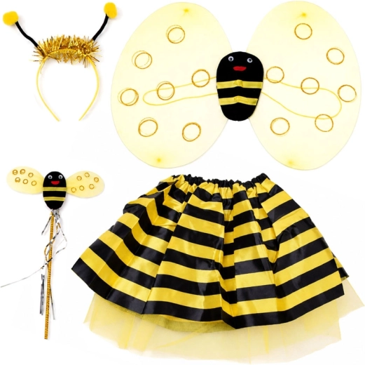 Costum de albină pentru fată – aripi, fustiță, bentiță și baghetă magică