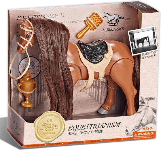Cal de călărie maro cu sunet și accesorii