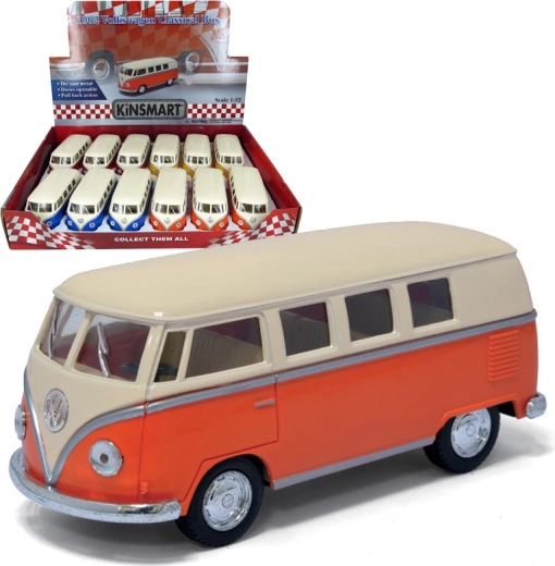 Model metalic de mașinuță 1962 Volkswagen Classical Bus cu acoperiș crem