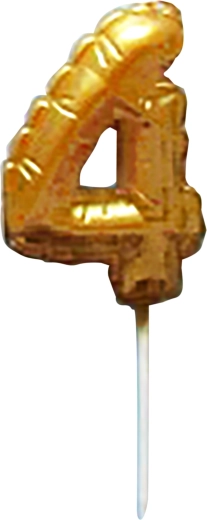 Lumânare pentru tort cifră 4 aurie, înfiptă, 6 cm