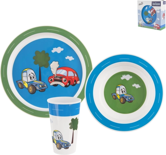 Set de masă pentru copii cu motiv auto, 3 piese