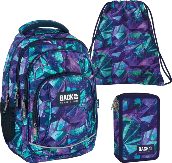 Set școlar BackUP Crystal 3în1 – rucsac, penar echipat și sac