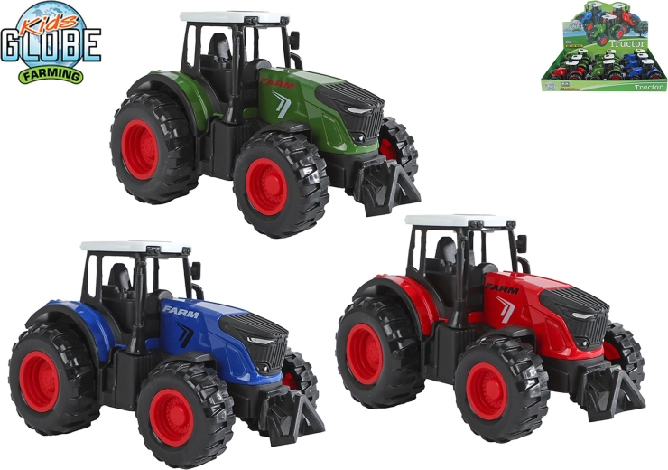Tractor metalic Kids Globe Farming cu mecanism de recul (pull-back) 12 cm - 1 bucată