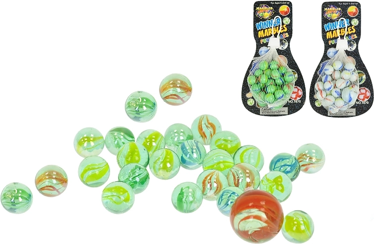 Set de bile din sticlă 25 buc – transparente, verzi și albe