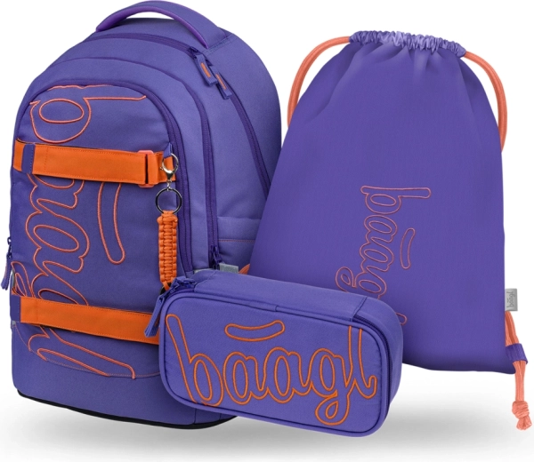 Set Baagl 3 piese Skate Max Orange – rucsac școlar, penar și săculeț GRS