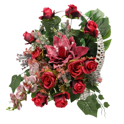 Aranjament floral decorativ în coș împletit inimă nr. 9
