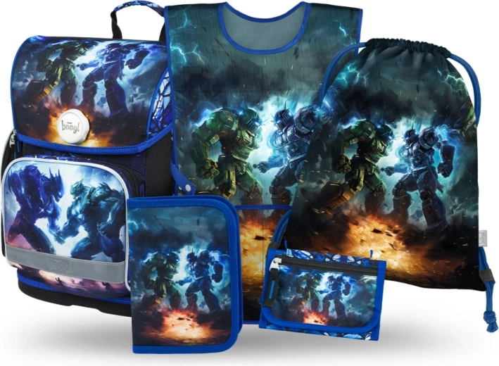 Set școlar 5 în 1 Baagl Roboți – ghiozdan tip servietă, penar, săculeț, șorț și portofel