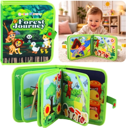 Carte senzorială din fetru – animale sălbatice 3D, carte educativă interactivă pentru copii