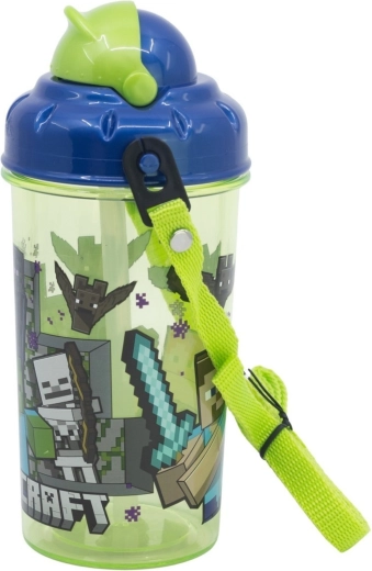 Sticlă pentru copii cu pai Minecraft Core24, 465 ml