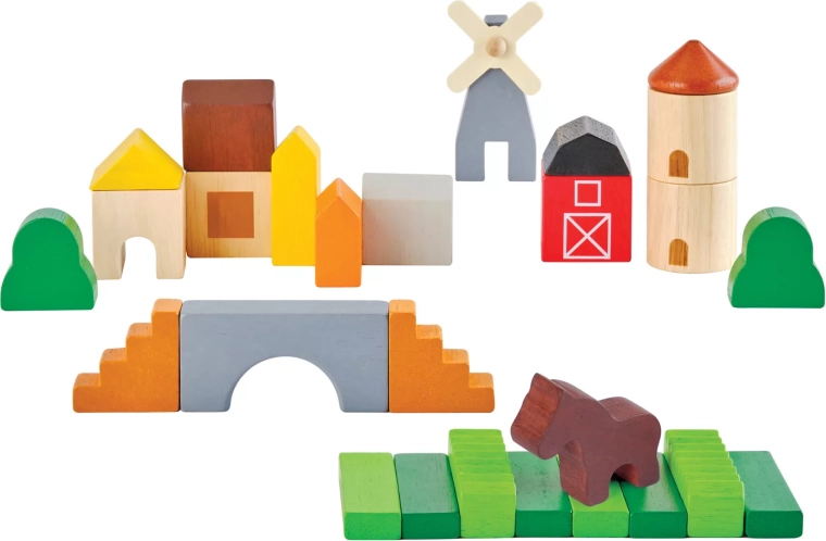 PlanToys set de construcție din lemn la țară (Country Blocks)