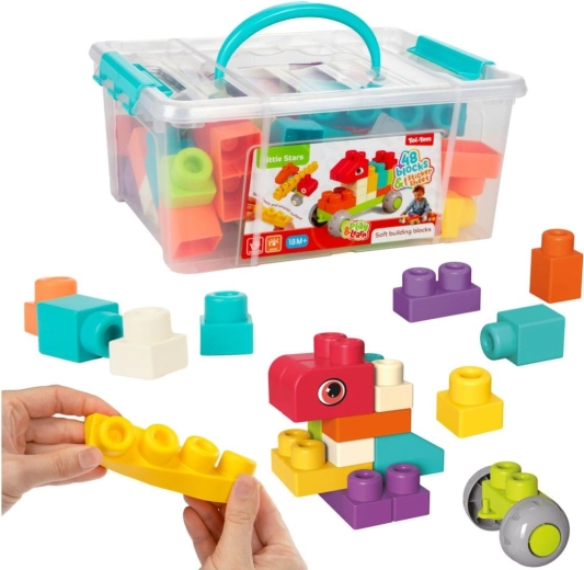 Set de construcție moale pentru toddleri 48 piese în cutie transparentă cu mâner