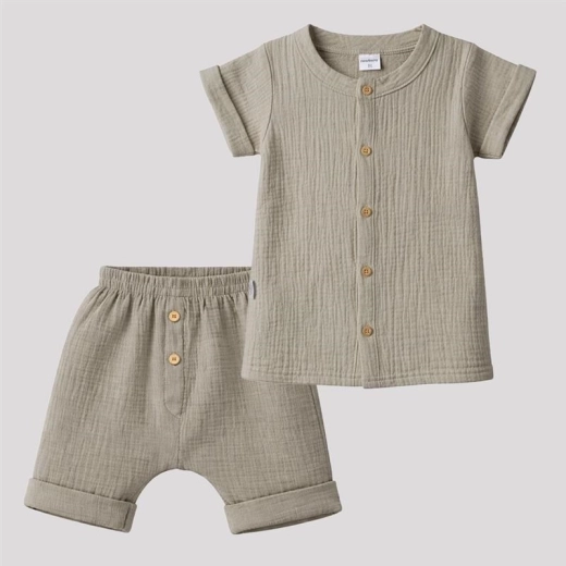 New Baby set din muselină – cămașă și pantaloni scurți din in pentru bebeluși 92 (18–24 luni)