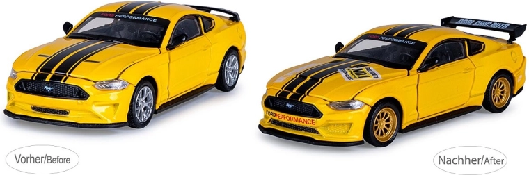Model din metal turnat sub presiune JAMARA Ford Mustang GT 2018, scara 1:42, galben