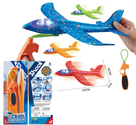 Avion cu lansator și lumini LED 34 cm