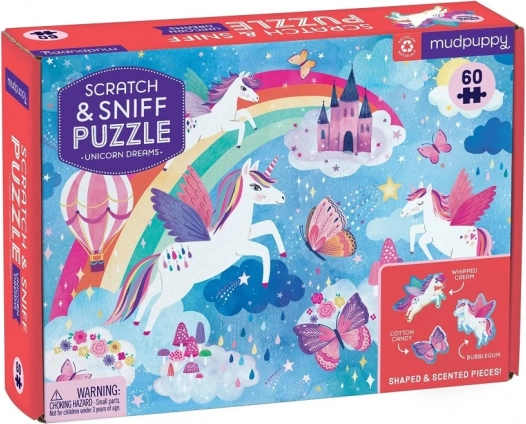 Puzzle mudpuppy visele unicorniolor parfumate, 60 piese