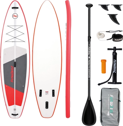 Set paddleboard SUP gonflabil FunWater 335 × 84 × 15 cm, roșu‑alb