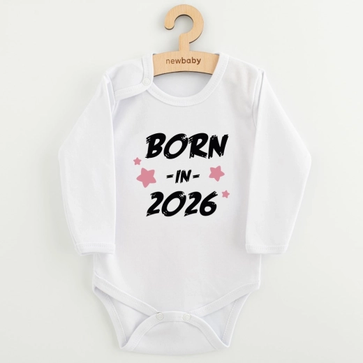 New Baby body pentru bebeluși cu imprimeu born in 2026 pink, mânecă lungă, măr. 68