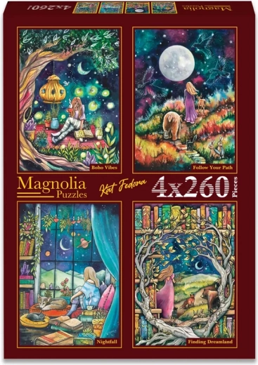 Set puzzle Magnolia: Liniște, Pe drumul propriu, Amurg și În căutarea tărâmului viselor 4×260 piese