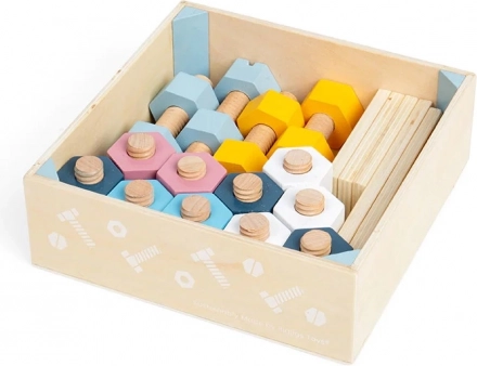 Bigjigs lădiță din lemn cu piulițe și șuruburi