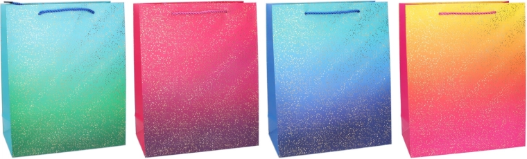 Pungă cadou L 31 × 42 × 12 cm – gradient lucios cu accente aurii