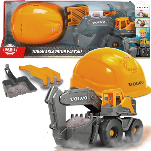 Dickie Toys Volvo set de construcție cu excavator și cască de protecție
