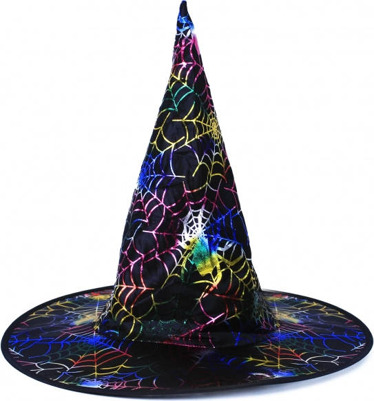 Pălărie de vrăjitoare cu pânze de păianjen colorate pentru adulți