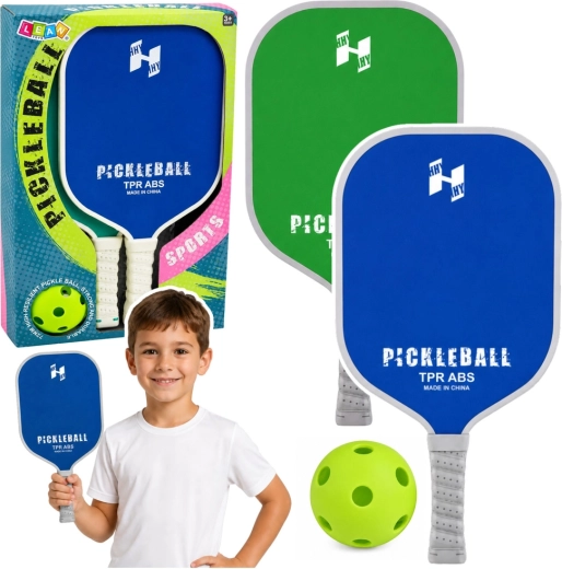 Set de pickleball – 2 palete și minge perforată verde-albastră
