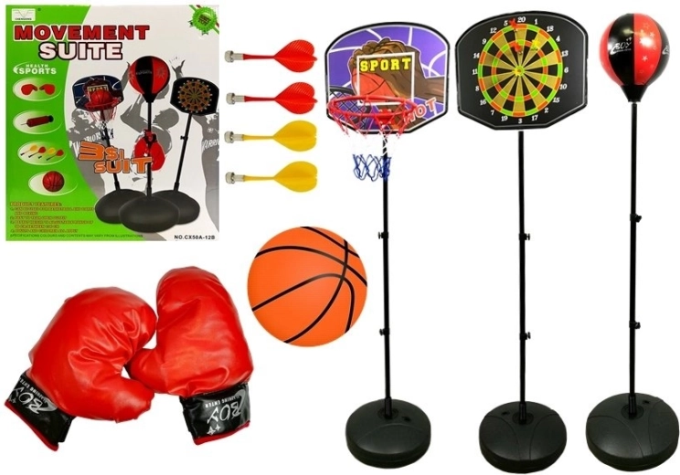 Set sportiv pentru copii 3 în 1 – baschet, box și săgeți magnetice