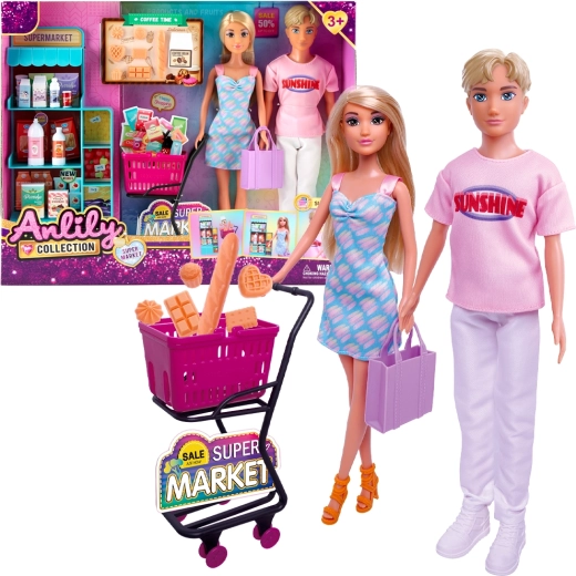 Set de păpuși pentru supermarket cu cărucior de cumpărături