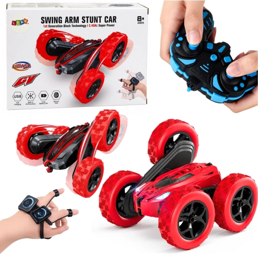 Mașină RC de cascadorii cu control prin gesturi 360° roșie