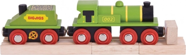 Bigjigs Rail locomotivă verde cu tender și șine