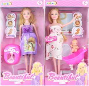 Păpușă însărcinată cu bebeluș și accesorii