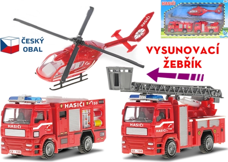 Set metalic de mașinuțe de pompieri CZ (3 buc., 12–18 cm)