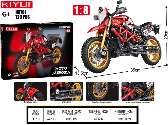 Set de construcție motocicletă roșie 729 piese