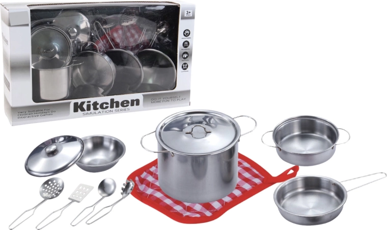 Set metalic de veselă pentru copii cu accesorii, 11 piese