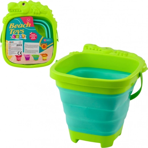 Găleată pliabilă din silicon în formă de crocodil – verde pentru plajă