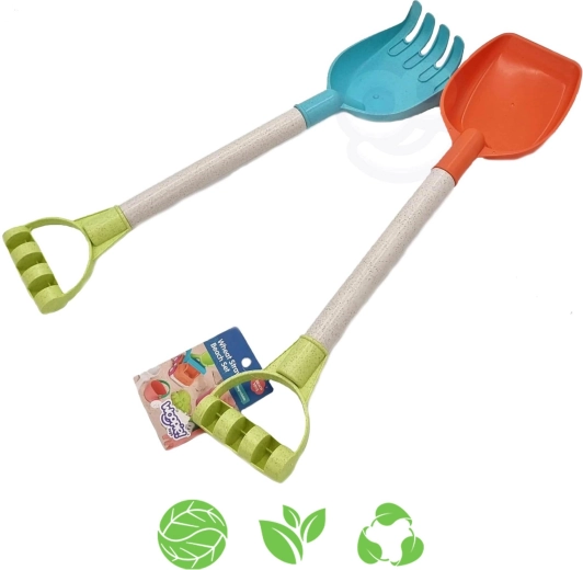 Woopie Green set pentru nisip – lopățică și greblă 51 cm din material biodegradabil