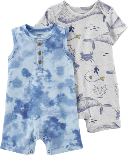 Carter's salopete de vară cu mânecă scurtă Grey Ocean pentru băieți, set de 2