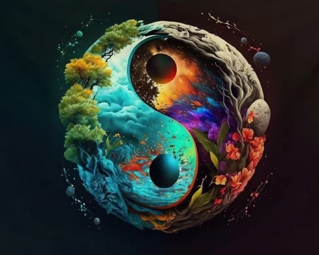 Pictură cu diamante Yin și Yang Pământ 30 × 40 cm