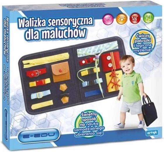 E-Edu geantă senzorială cu tablă de activități (busy board) pentru copii mici