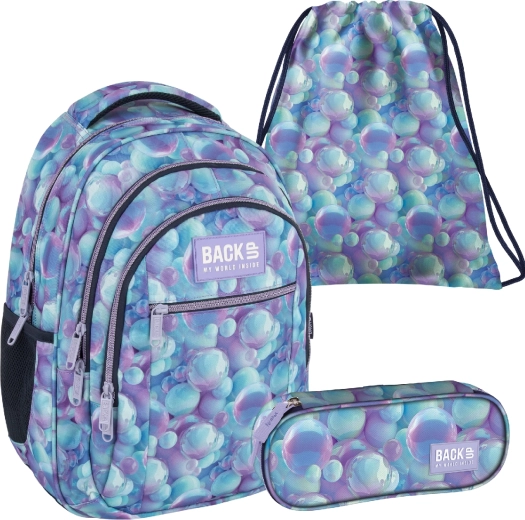 Set școlar BackUP Bubble AI 3 în 1 – ghiozdan, penar tip etui și sac