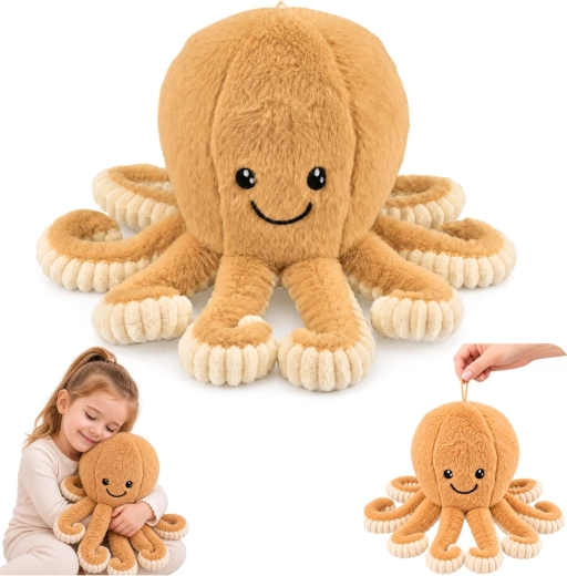 Caracatiță de pluș – jucărie de îmbrățișat cu tentacule elastice, bej, 50 cm - 1 bucată