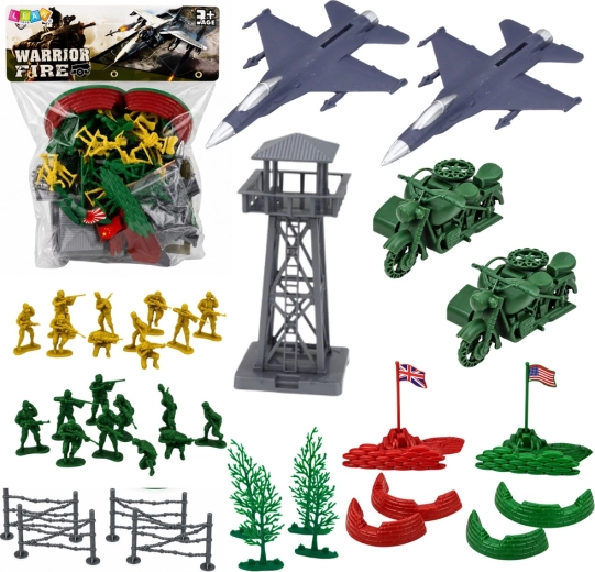 Set militar cu soldăței, vehicule și accesorii, 72 de piese