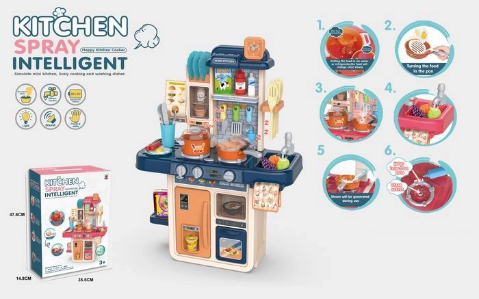 Bucătărie pentru copii 63 cm albastră, 42 piese