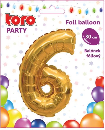 Baloană din folie cifră 6, 30 cm, auriu TORO
