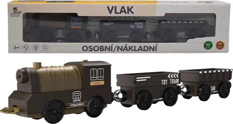 Locomotivă de marfă cu aburi BABU, cu vagoane, pe baterii