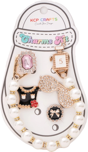 Set de accesorii decorative pentru papuci – parfum, ochelari și lanț cu perle